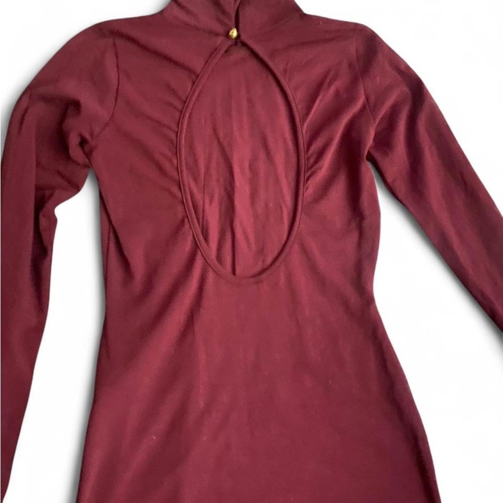 Burgundy Long Sleeve Dress with Open Back